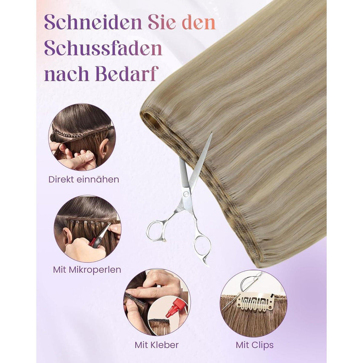 Echthaar Tressen zum Einnähen Blond 60cm – 100g