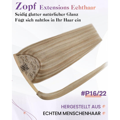 Remy Echthaar Pferdeschwanzverlängerung Aschblond mit Goldblond 40cm