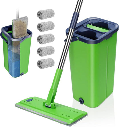 Wischmopp Set mit Eimer und 5 Mikrofaserpads
