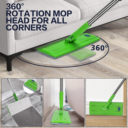 Wischmopp Set mit Eimer 5 Mikrofaser Pads 360° Bodenwischer Auswringfunktion