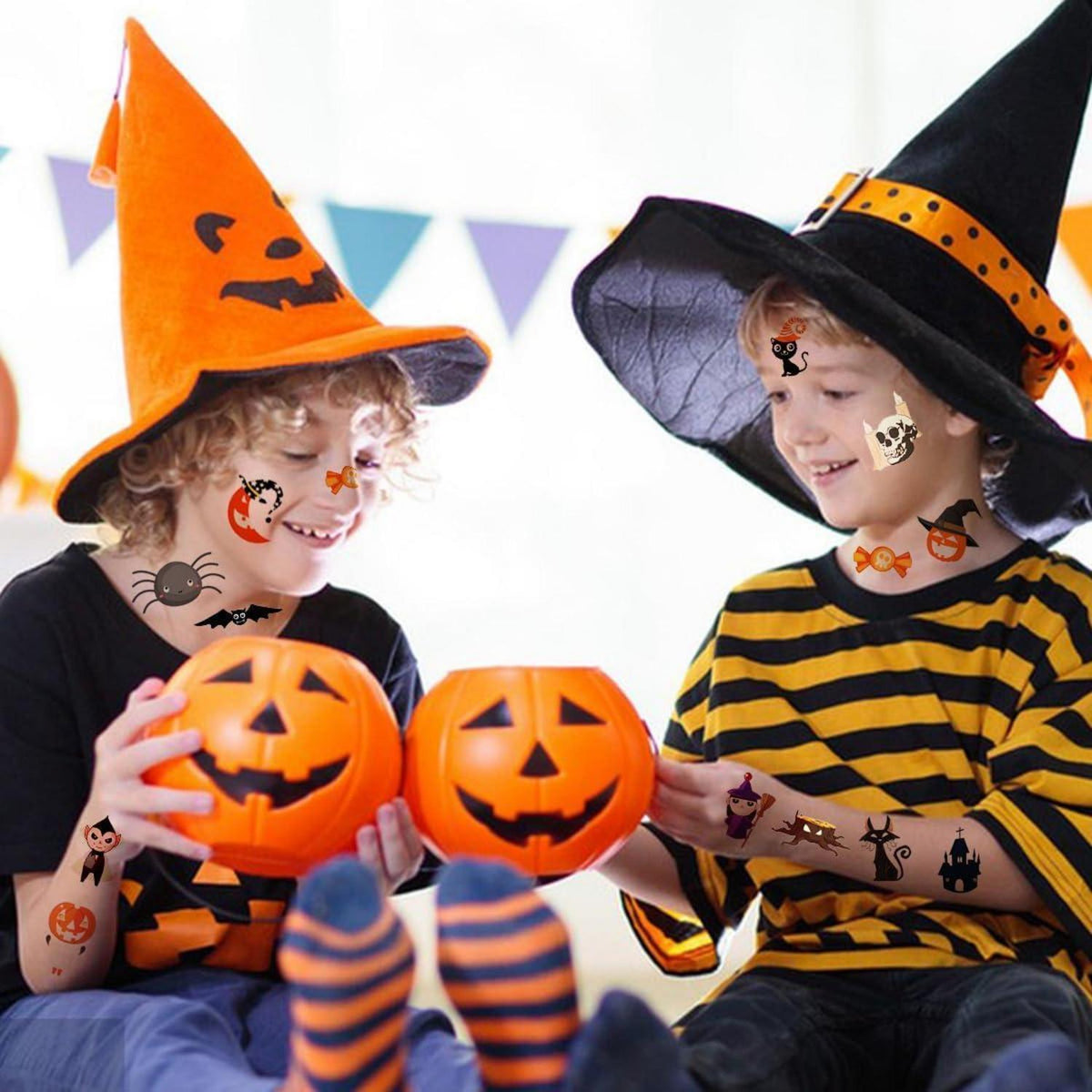 Halloween Tattoos für Kinder – 10 Blatt leuchtend & niedlich