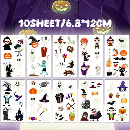 Halloween Tattoos für Kinder – 10 Blatt leuchtend & niedlich