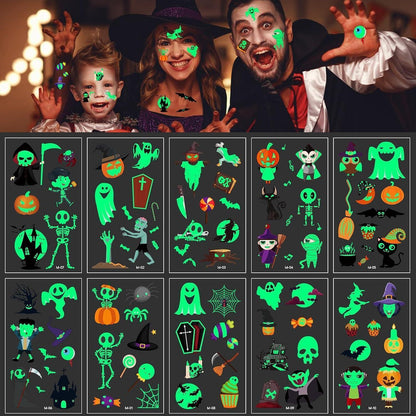 Halloween Tattoos für Kinder – 10 Blatt leuchtend & niedlich