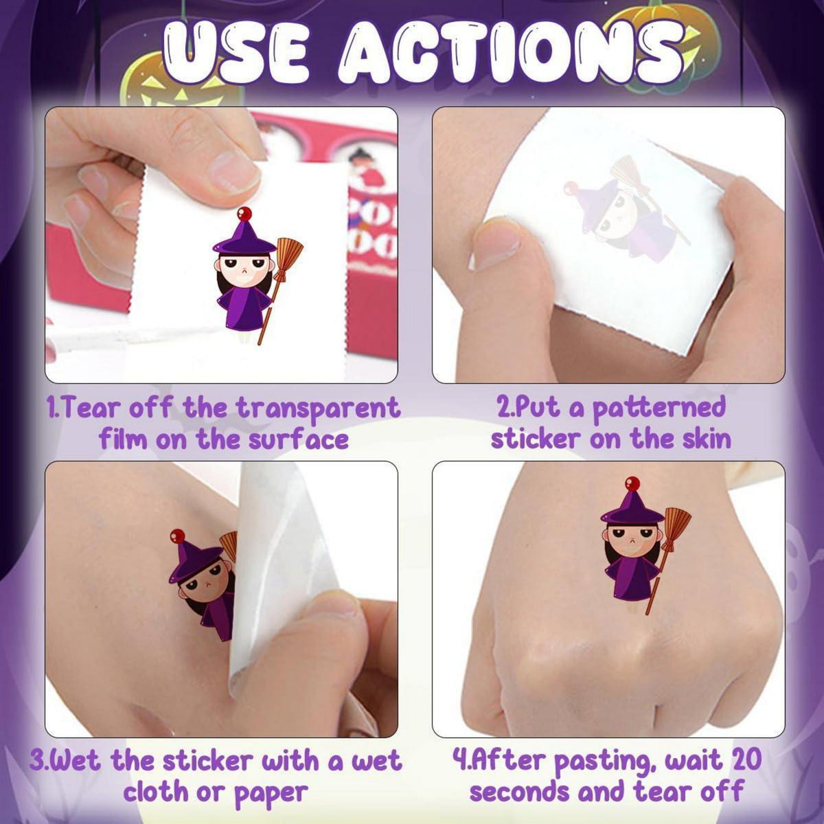 Halloween Tattoos für Kinder – 10 Blatt leuchtend & niedlich