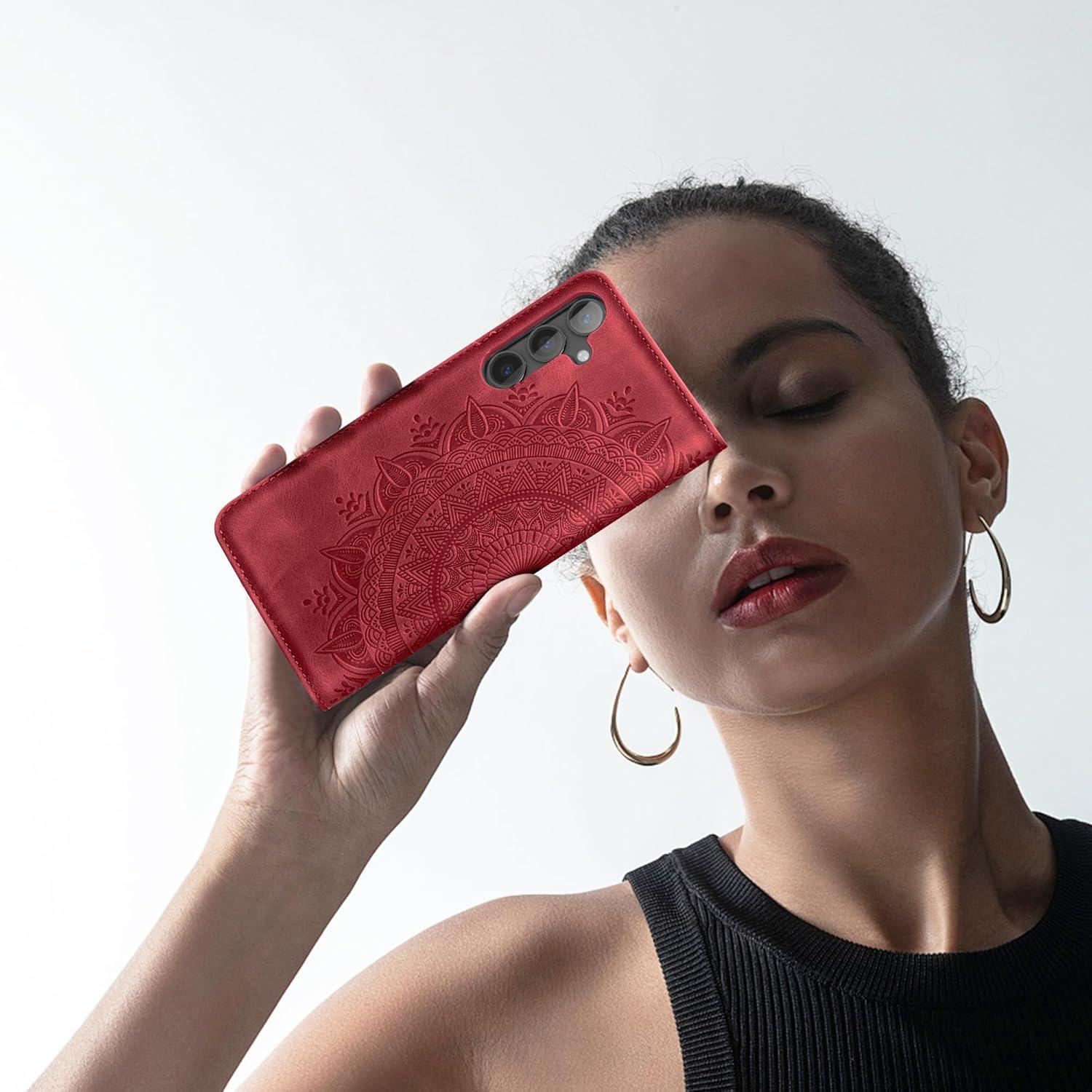 Samsung Galaxy S24 5G Leder Flip Wallet Hülle Kartenfach Magnet Stand Rot