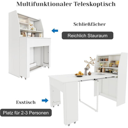 Ausziehbarer Esstisch mit Stauraum – Weiß
