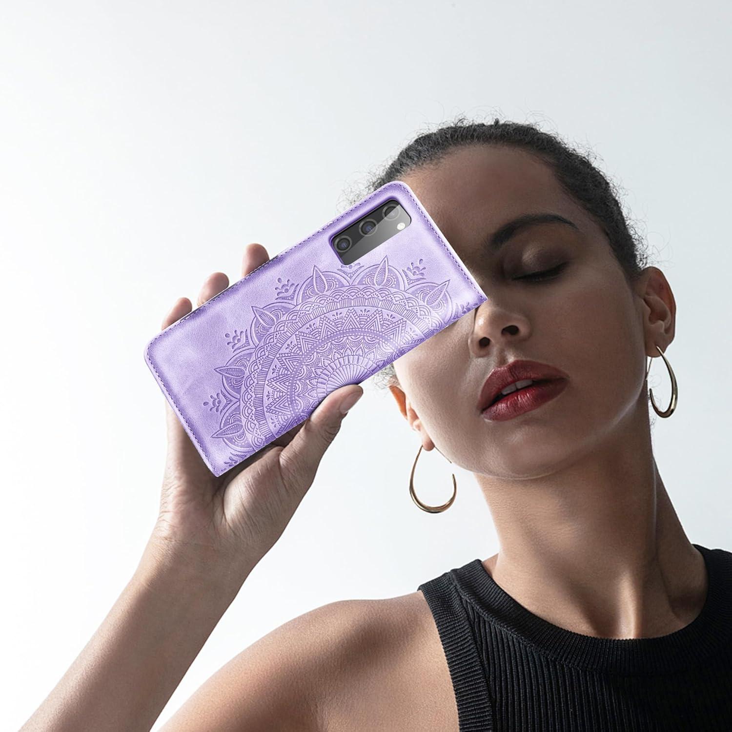 EASDNB Samsung Galaxy S20 FE Lederhülle Flip Wallet Case Hellviolett