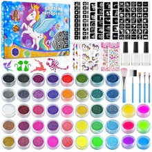 Glitzertattoo Set Kinder 40 Farben Schablonen Glitzer Tattoos