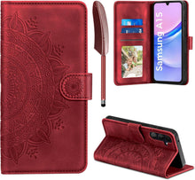 Samsung Galaxy A15 5G/4G Hülle Echtleder Wallet Case Rot