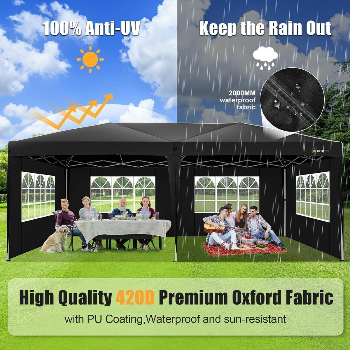 Faltpavillon 3x6 Wasserdicht mit 6 Seitenwänden & Sandsäcken