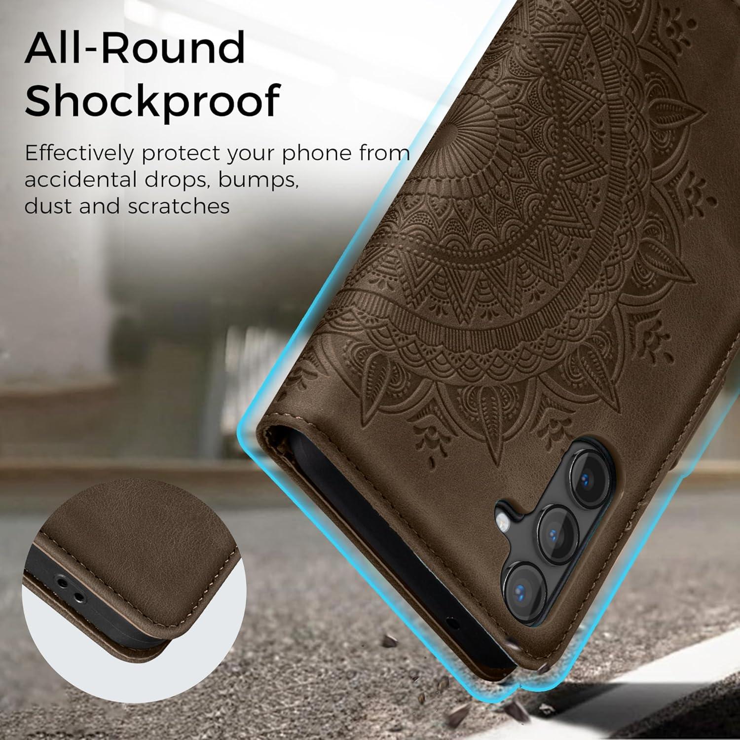 Samsung Galaxy S24 5G Lederhülle Wallet Case Braun Magnet