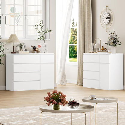 Weiße Kommode mit 5 Schubladen & Tür – 100cm Sideboard