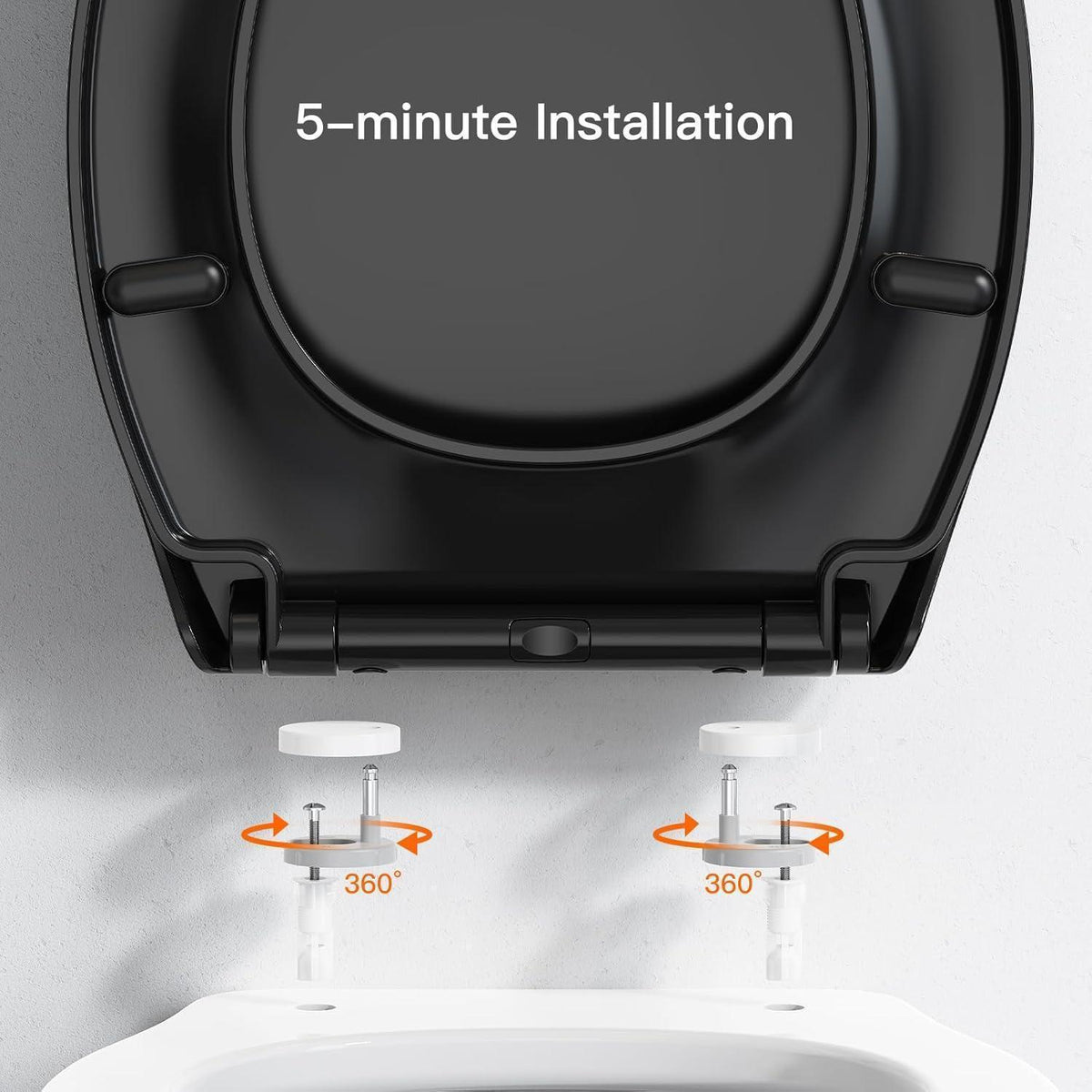 WC-Sitz mit Absenkautomatik und Schnellverschluss, O-Form, Schwarz
