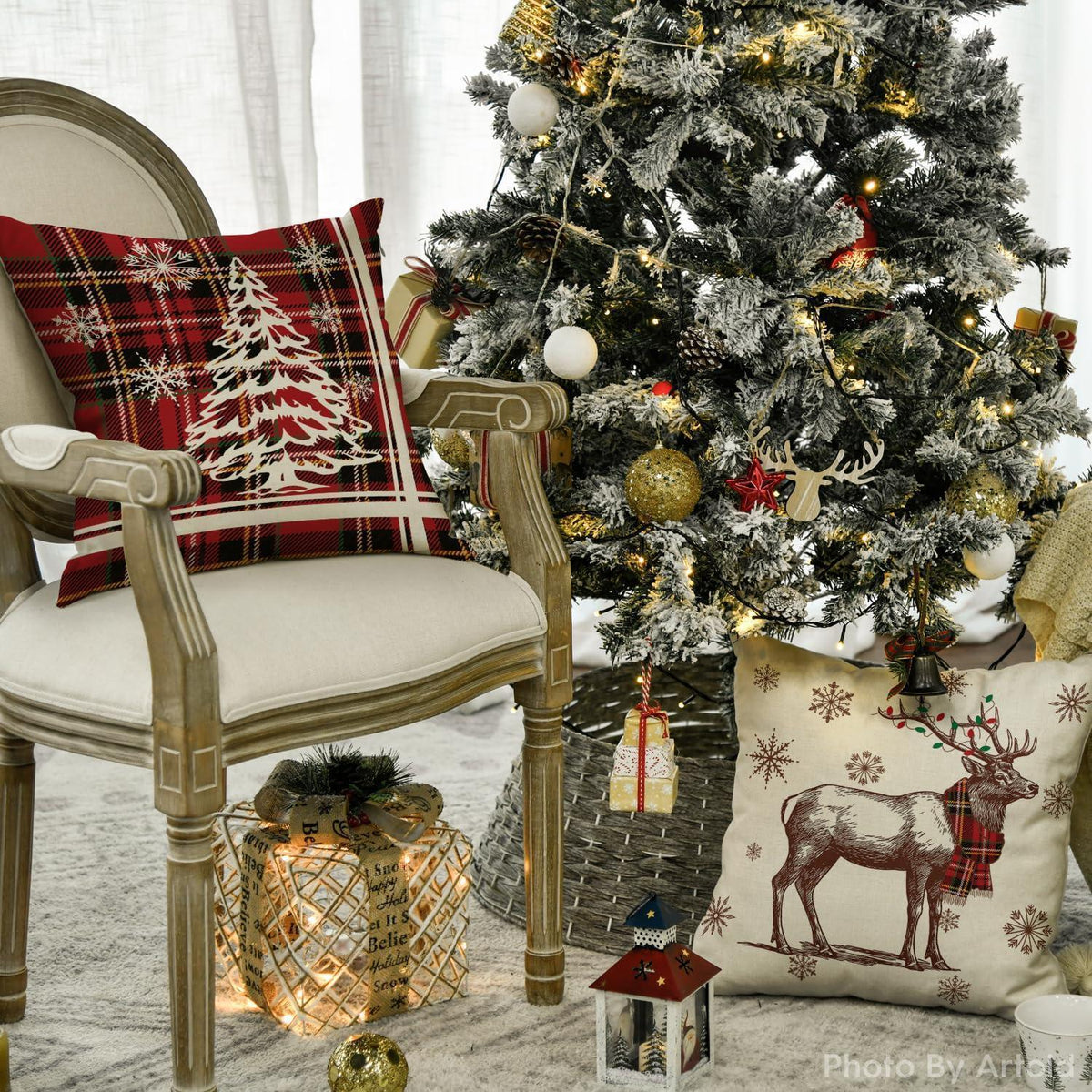 Weihnachts Kissenbezüge 4er Set Rot Schwarz BüffelKaro 40x40 cm