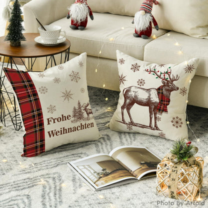 Weihnachts Kissenbezüge 4er Set Rot Schwarz BüffelKaro 40x40 cm