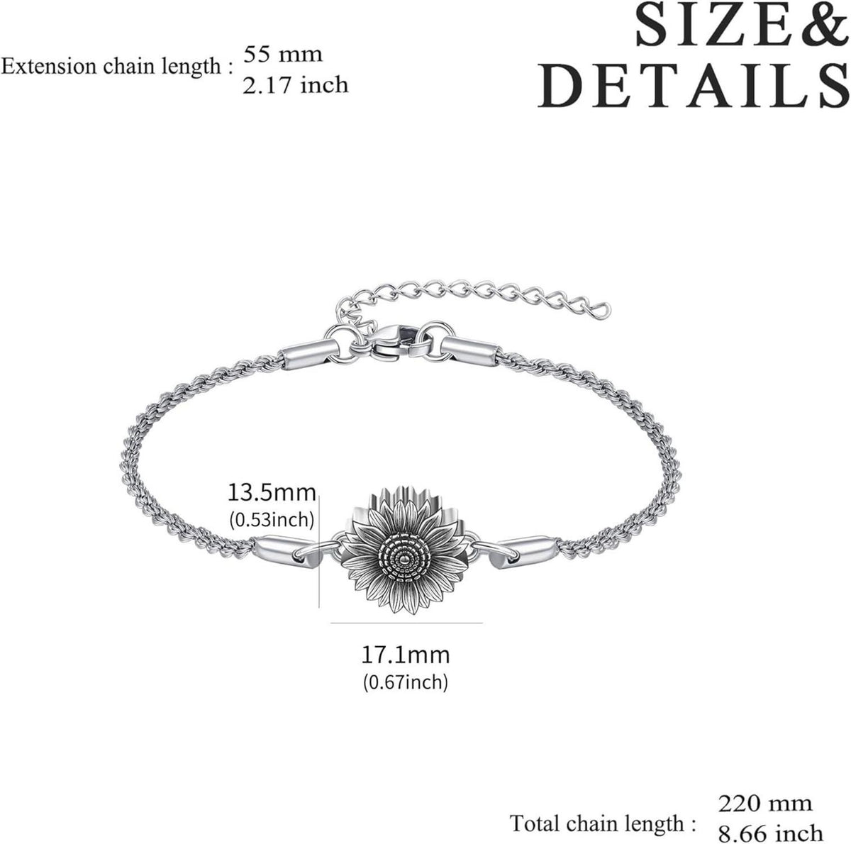 Sterling Silber Sonnenblume Urnen Armband Kremation für Damen