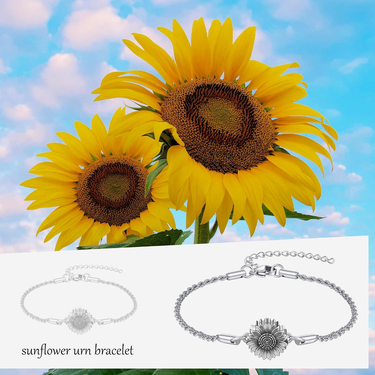 Urnen Armband für Asche Sterling Silber Kremation Sonnenblume Keepsake