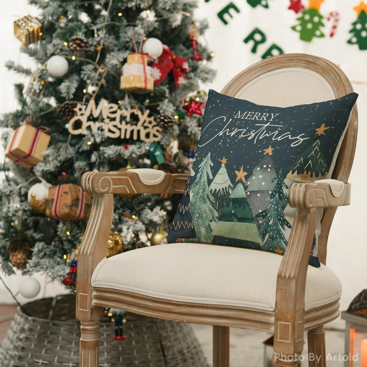 Weihnachtliche Kissenbezüge 4er Set, 40x40 cm, Grün