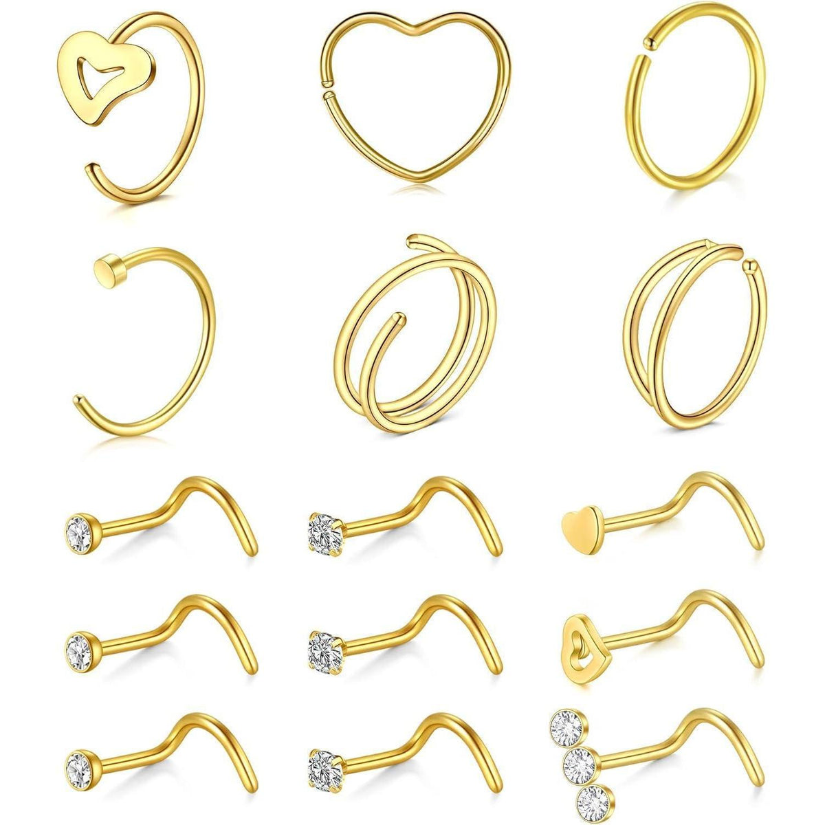 Nasenstecker Chirurgenstahl 15er Set mit Ringen & Schrauben