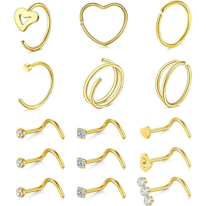 Nasenstecker Chirurgenstahl 15er Set mit Ringen & Schrauben