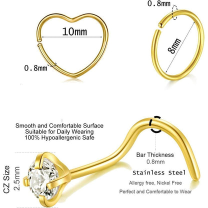 Nasenstecker Chirurgenstahl 15er Set mit Ringen & Schrauben
