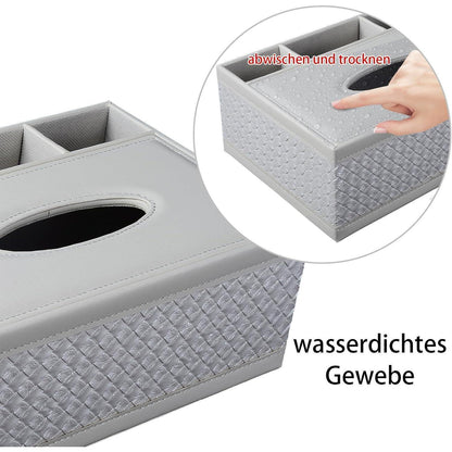 Taschentücherbox mit Organizer & Fernbedienungshalter in Lederoptik