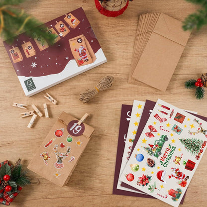 Adventskalender zum Befüllen 24 Papiertüten Holzklammern