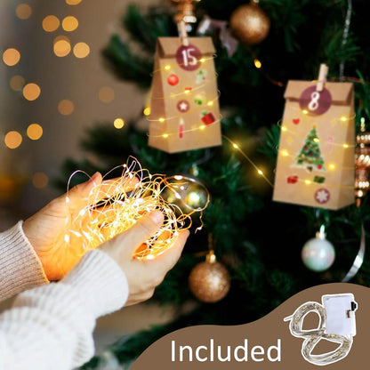 Adventskalender zum Befüllen 24 Papiertüten Holzklammern