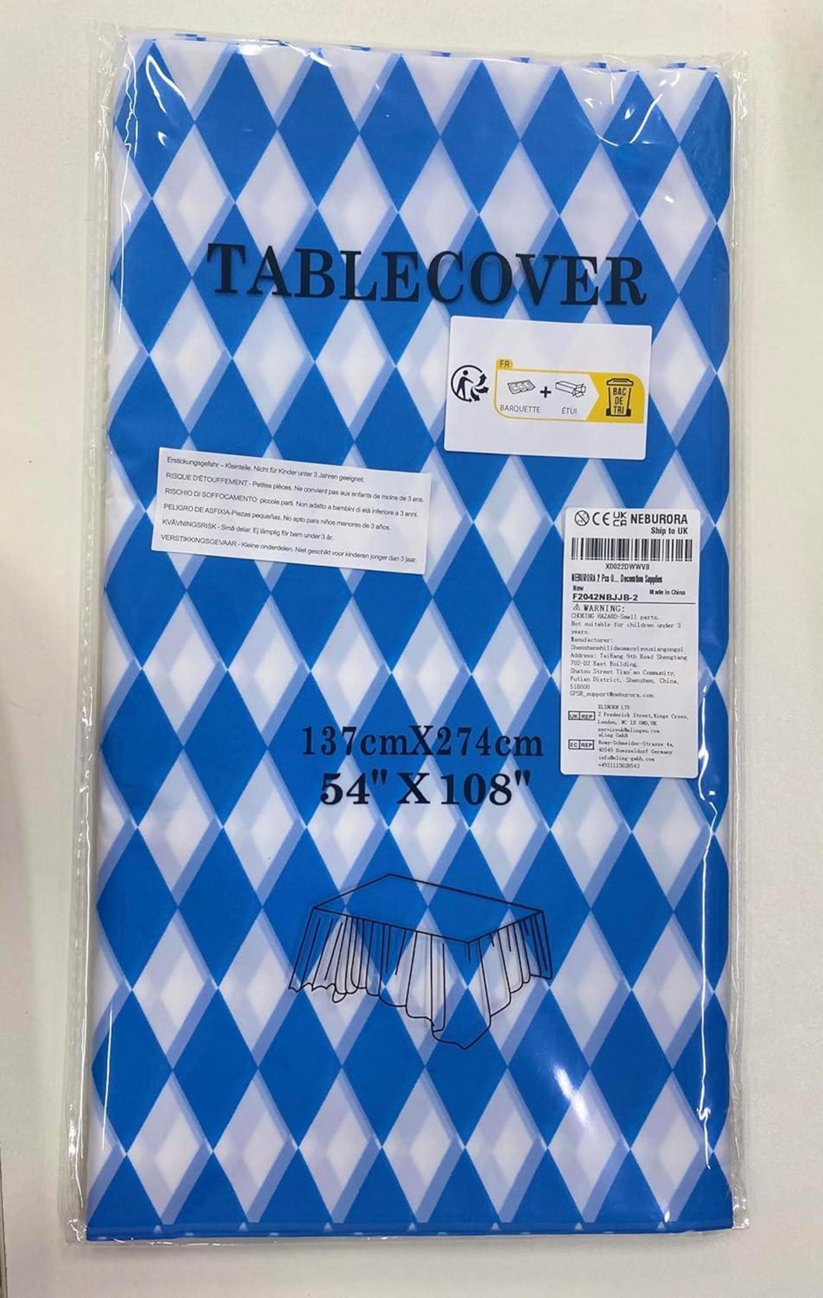 2x Oktoberfest Tischdecke bayerische Flagge blau-weißes Rautenkaro PEVA