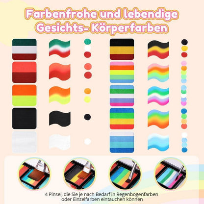 Kinderschminke Set Regenbogenfarben mit Vorlagen & Pinseln