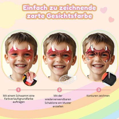 Kinderschminke Set Regenbogenfarben mit Vorlagen & Pinseln
