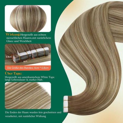 Echthaar Tape Extensions Blond Ombre 55cm 50g #6/60