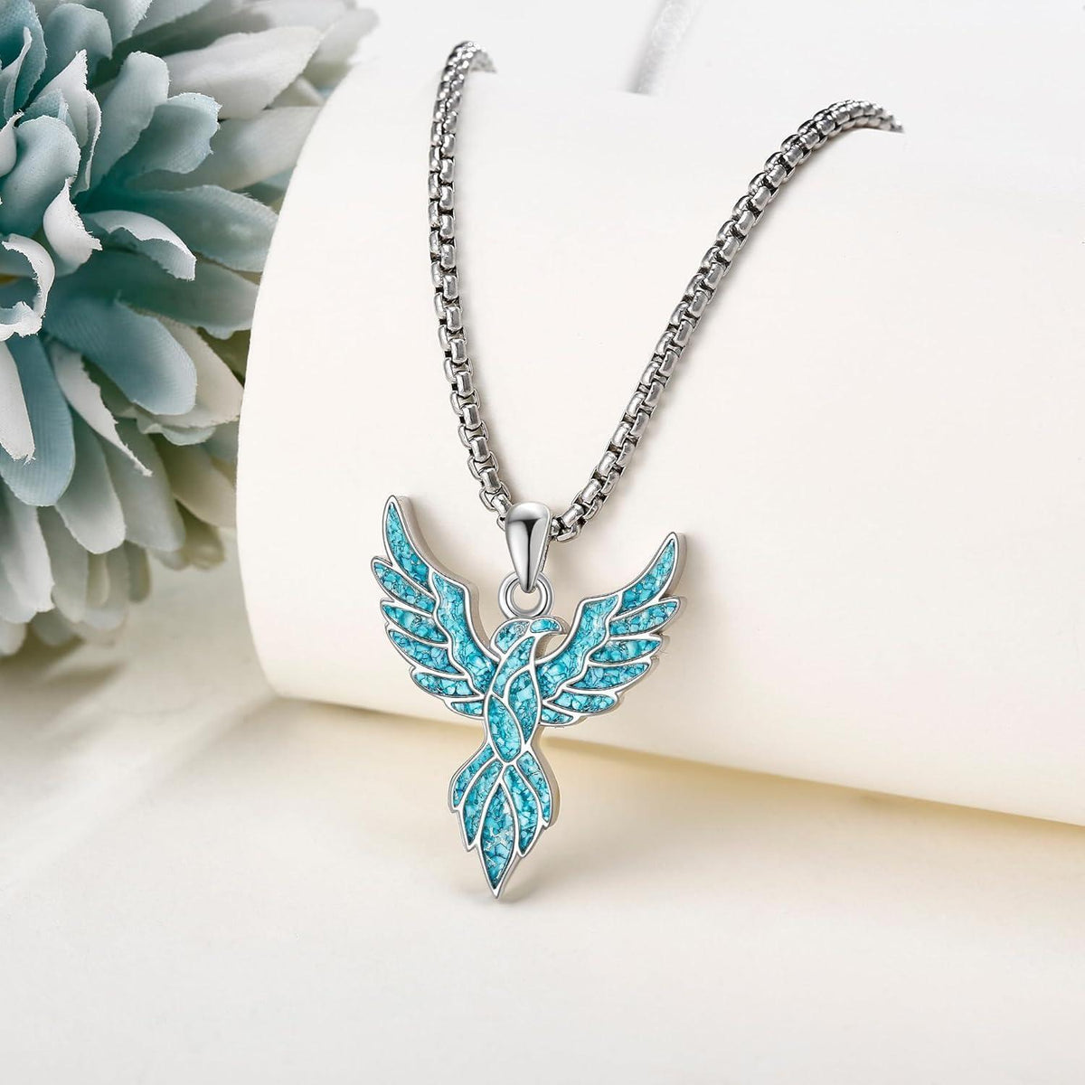 925 Sterling Silber Anhänger Halskette mit Türkis – Lebensblume, Phönix, Schmetterling uvm.