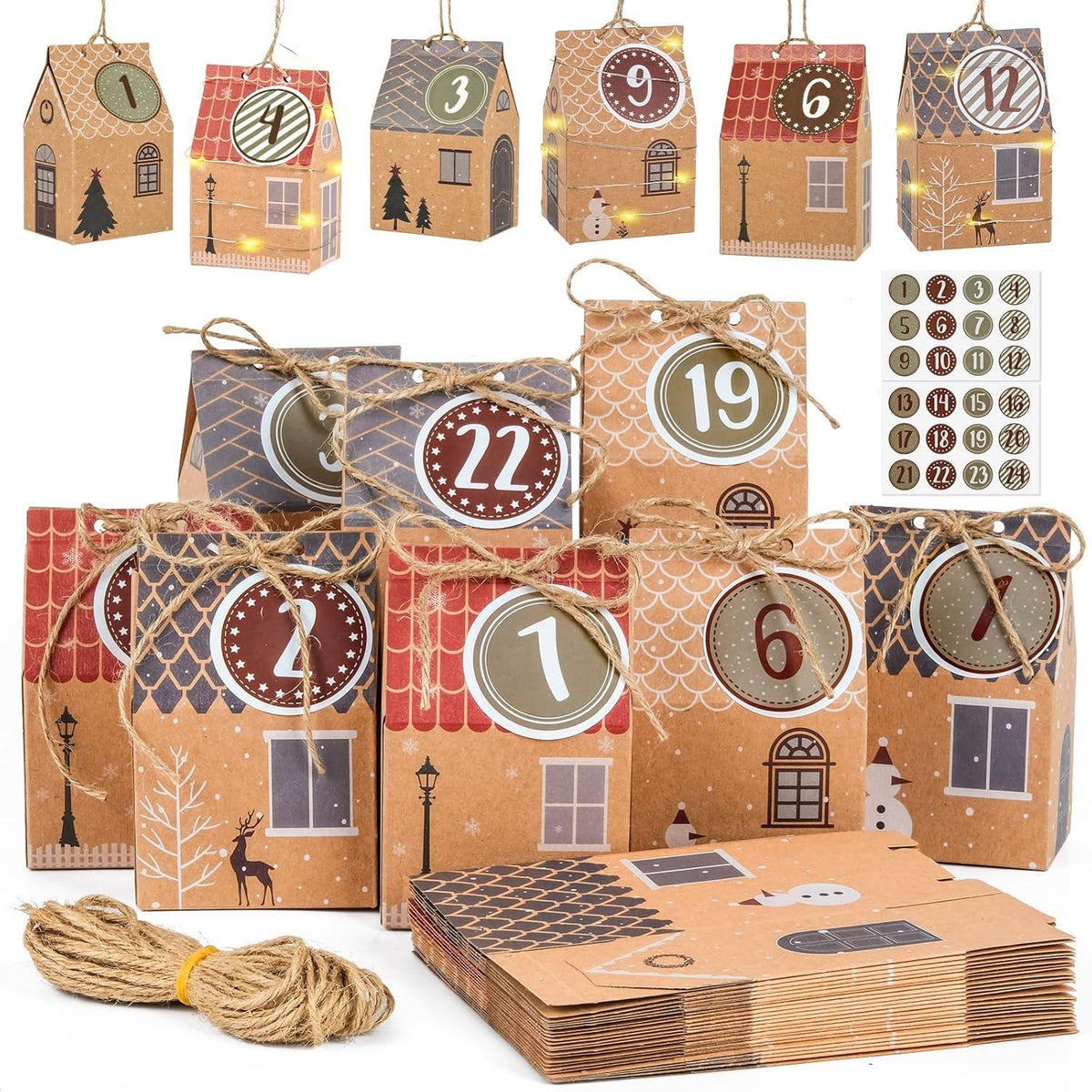 Adventskalender Bastelset 24 Häuser zum Befüllen & Aufstellen