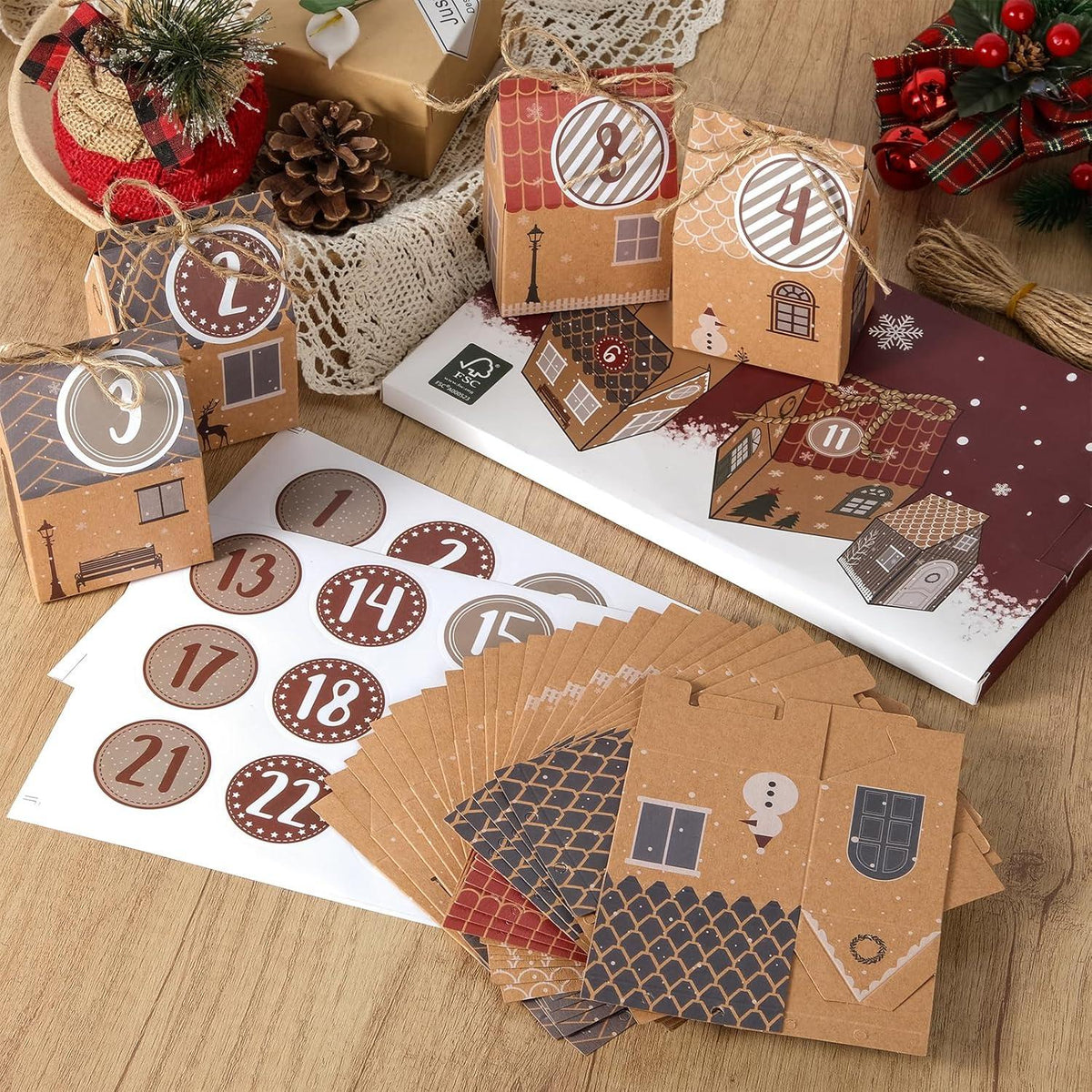 Adventskalender Bastelset 24 Häuser zum Befüllen & Aufstellen
