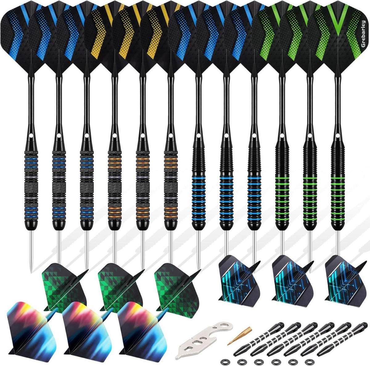 Grebarley Dartpfeile Set Aluminium Schaft 12 Stück 20g 22g