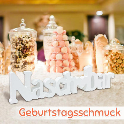 Candy Bar Deko Holz Weißer Schriftzug Tischdeko Hochzeit Party 30x7cm