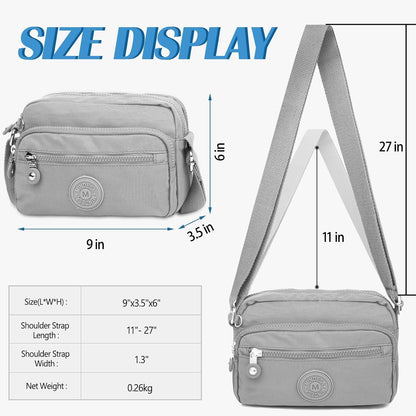 TEUEN Damen Schultertasche aus Nylon Hellgrau Leicht Wasserdicht