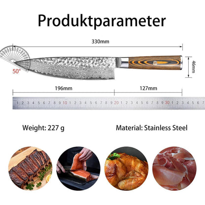 Damaszener Kochmesser 20cm – Scharfes Profi Messer Braun