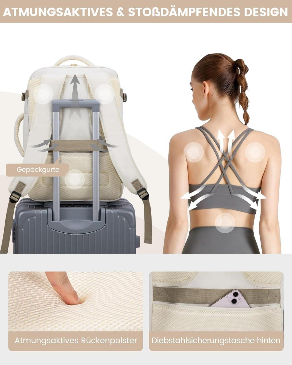Handgepäck Rucksack 40L Reiserucksack Damen Travel Backpack