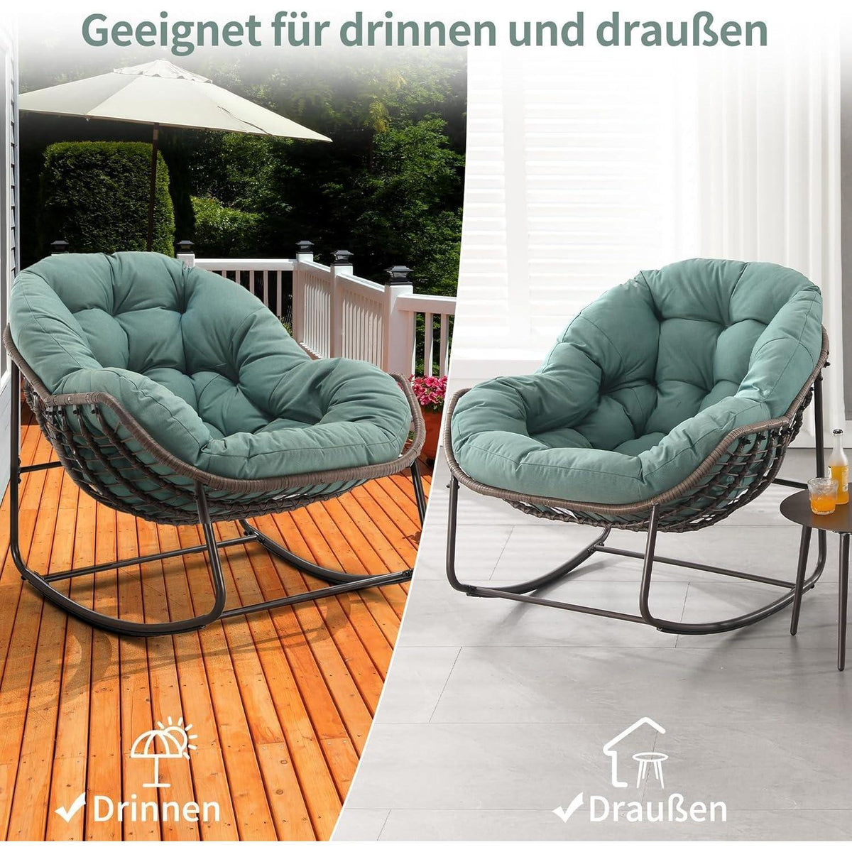 2x Schaukelstuhl Set – Bequemer Papasan Chair für Garten & Wohnzimmer