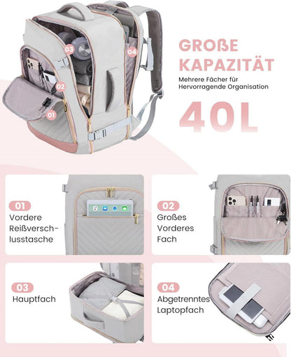 40L LOVEVOOK Reiserucksack Damen Handgepäck Flugzeug Grau