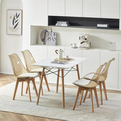 Esszimmerstühle Set 8er – Braune Schale mit weißem PU Sitz