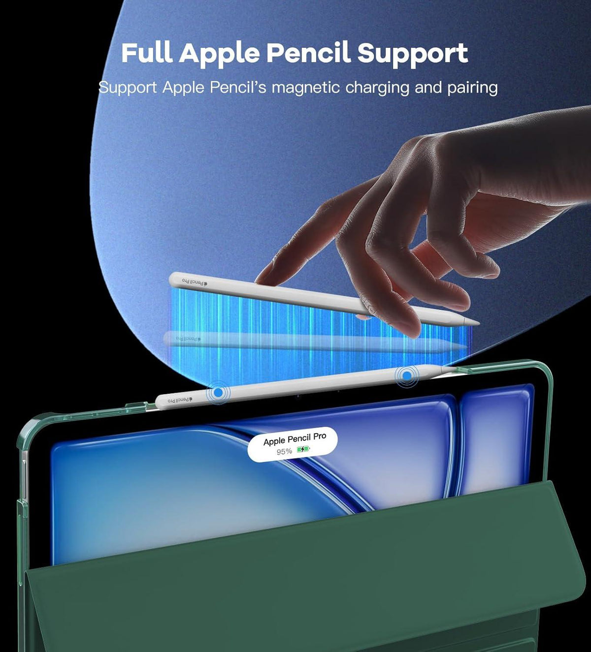 TiMOVO iPad Air 13 Zoll Hülle M2 2024, Auto Schlaf/Aufwach, Transluzente Rückabdeckung, Mitternachtsgrün