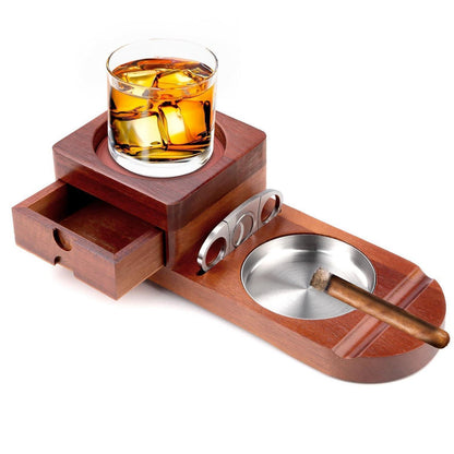 Holz Zigarrenaschenbecher Set mit Zigarrenschneider