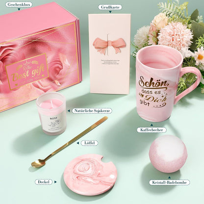 Geschenkset für Frauen Weihnachten Tasse Kerze Badebombe