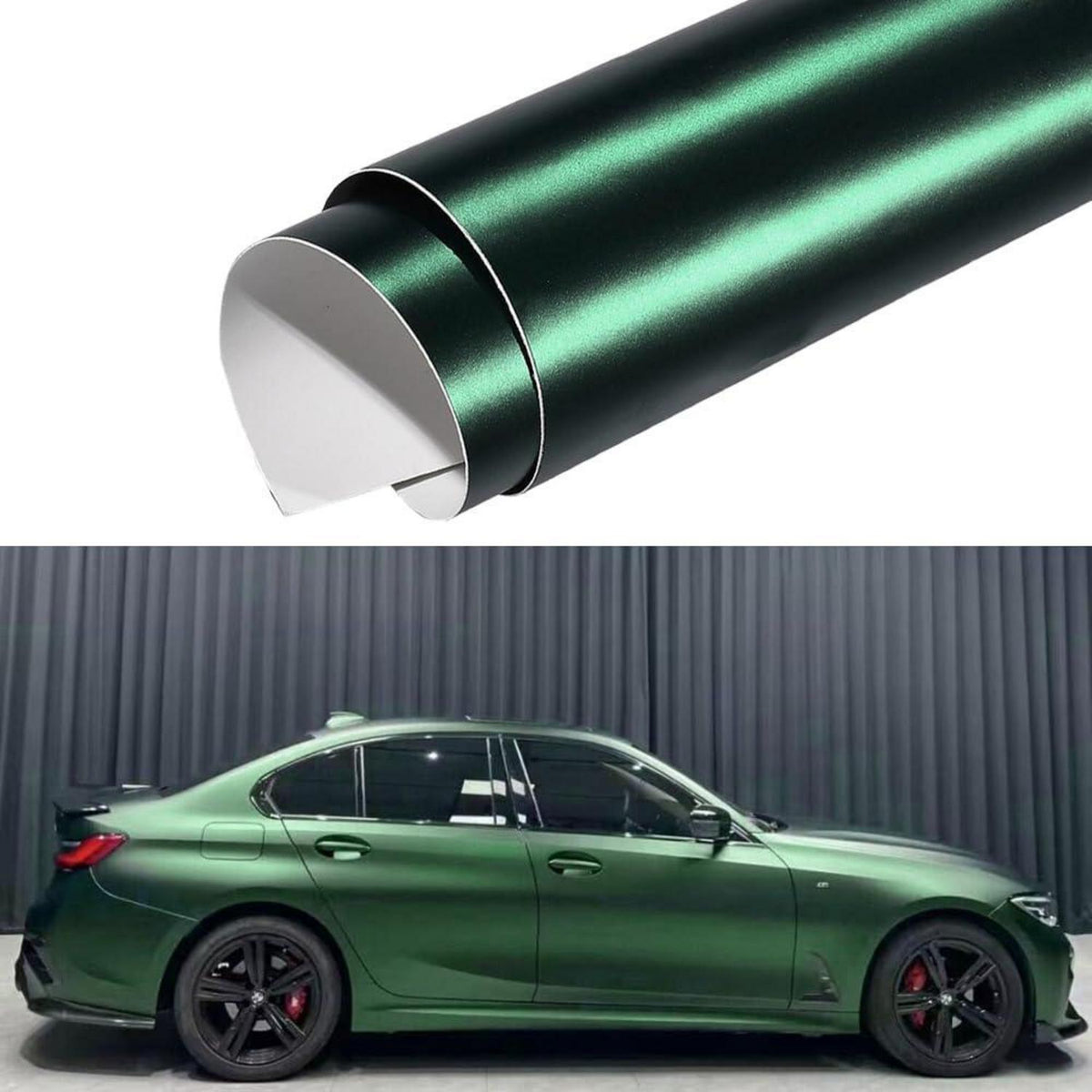 Dunkelgrüne Matt Metallic Autofolie mit Luftkanälen (75x152cm)