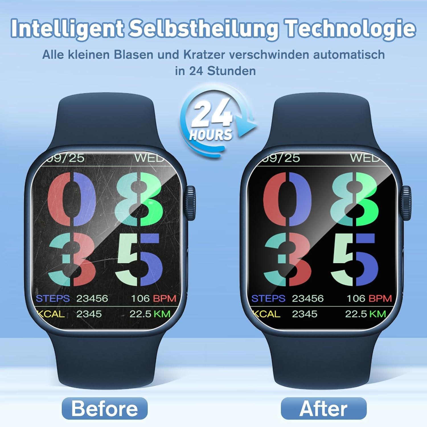 Agedate Panzerglas Apple Watch Series 9/8/7 41mm Schutzfolie 4 Stück TPU Displayschutz