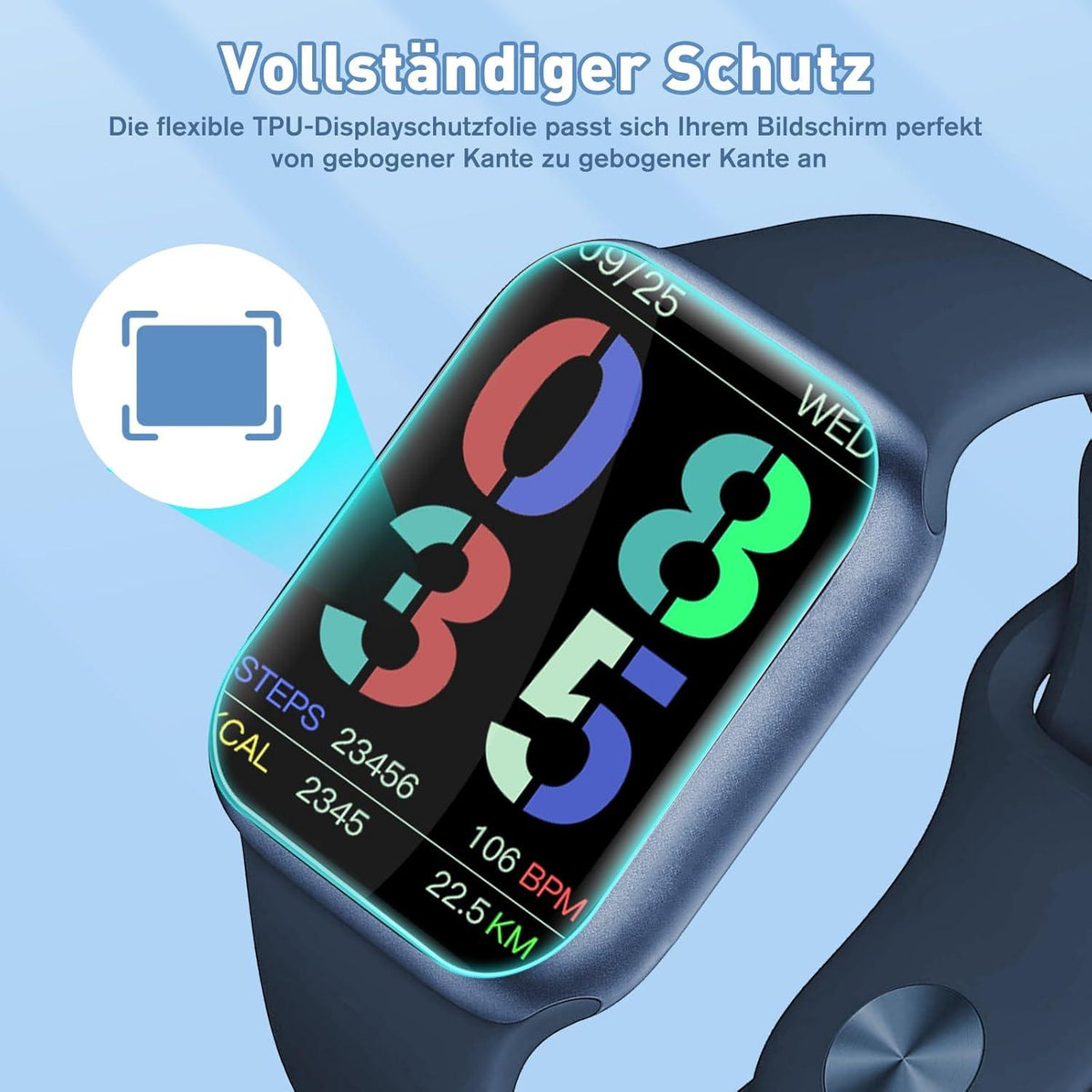 Displayschutz Apple Watch Series 9/8/7 41mm Schutzglas 4 Stück