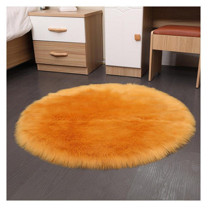 Runder Schaffellteppich Kunstfell Flauschig 110cm Kamel